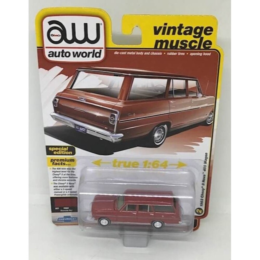 1963 Chevy II Nova 400 Wagon Red Vintage Muscle AW Auto World 7 1:64 Diecast NEW